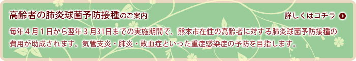 高齢者の肺炎球菌予防接種のご案内